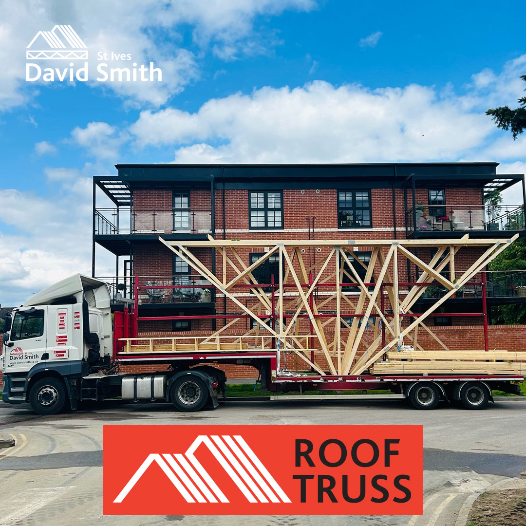 Roof Trusses on the back of a flat bed lorry.