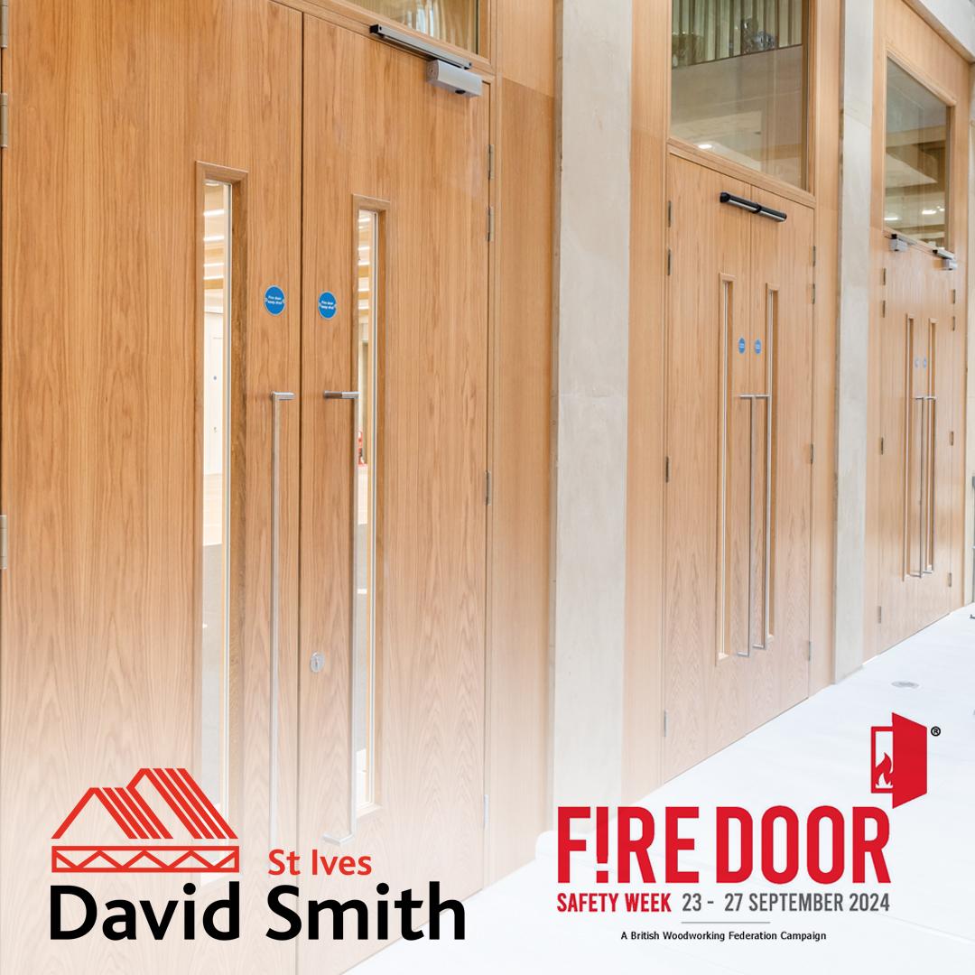 Fire doors with David Smith & Fire Door Safety Week logo at the bottom