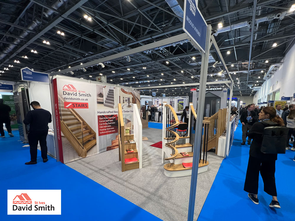 Wooden staircase products on exhibition stand