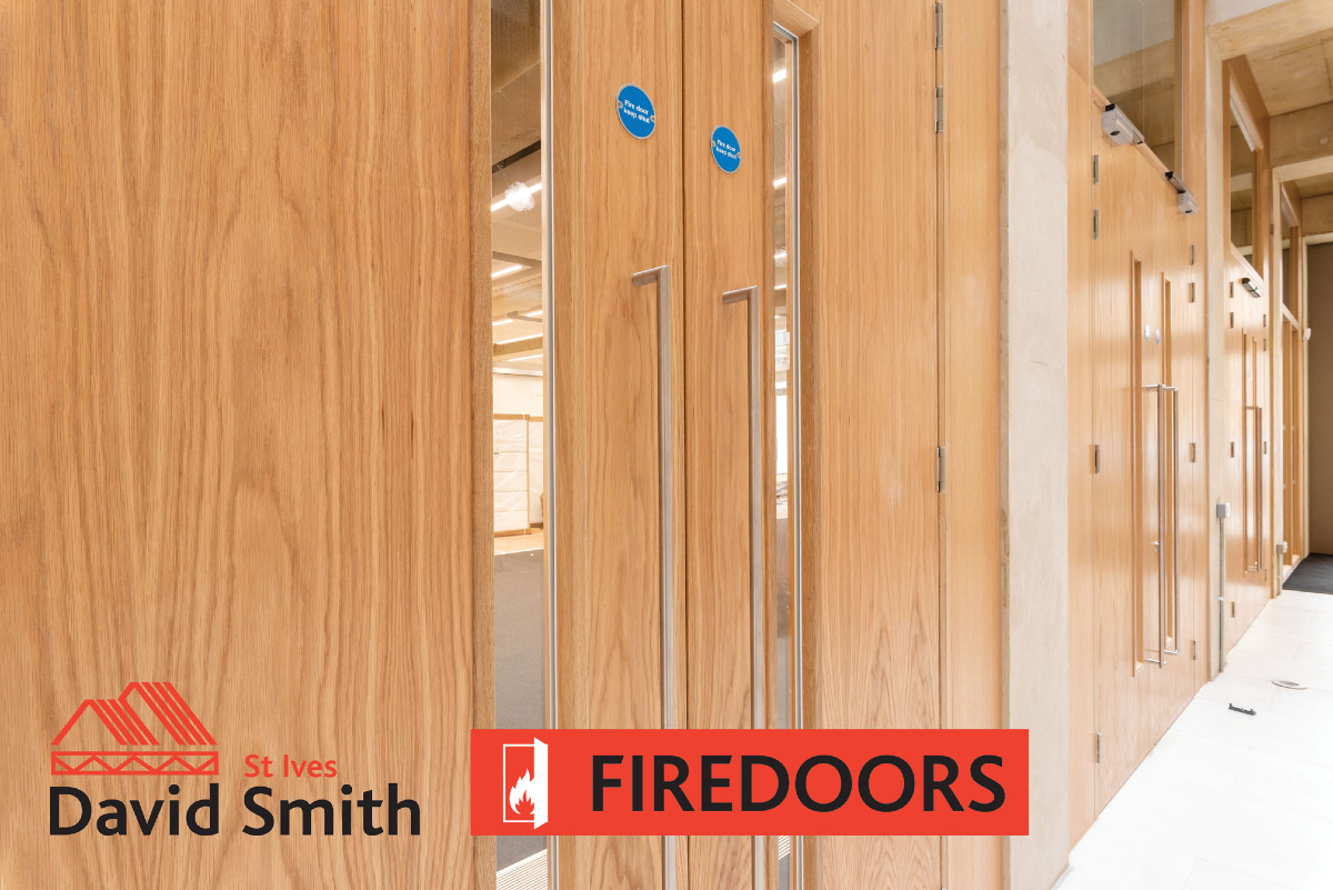 Wooden fire doors with glass panel windows