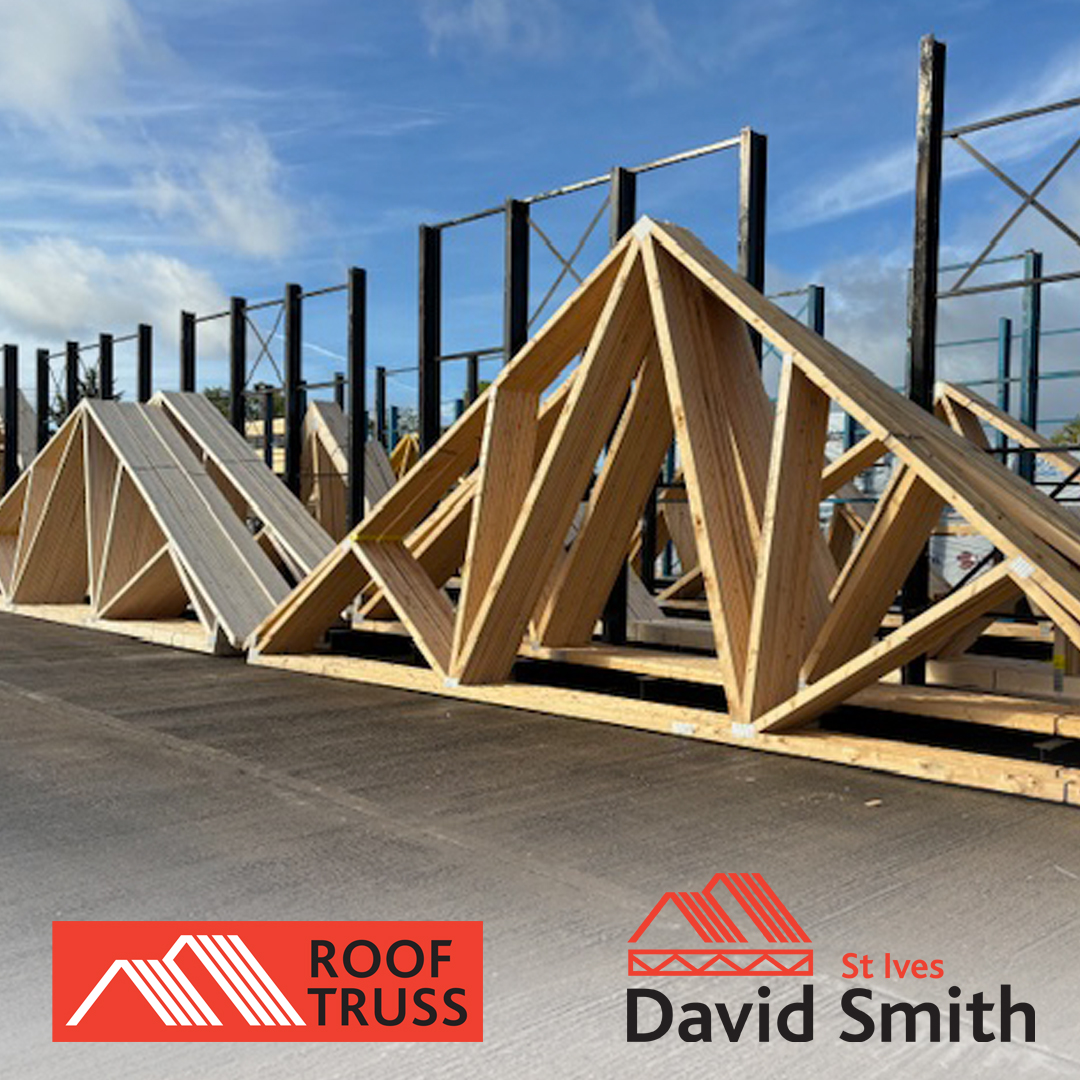 Roof trusses in a wood yard