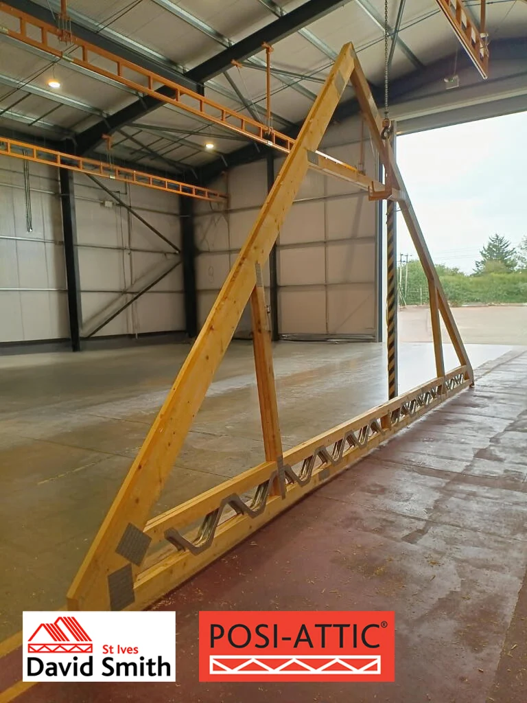 Posi attic truss stood up in warehouse