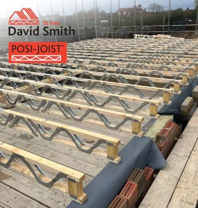 Rows of Posi-Joist Metal Web Joists on a building site on a sunny day