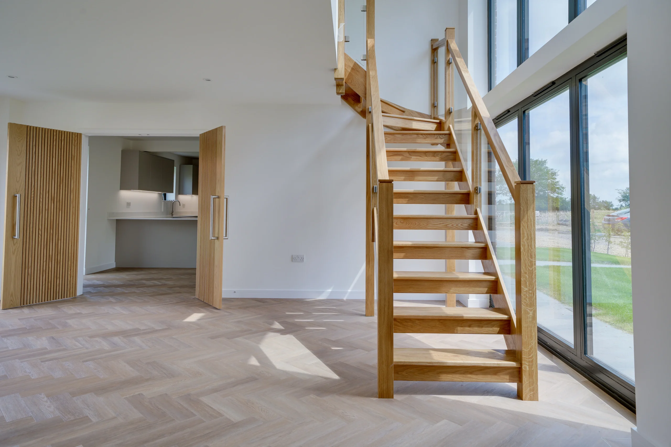 Oak stairs in a newly renovated room