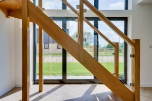 Oak stairs in a newly renovated room