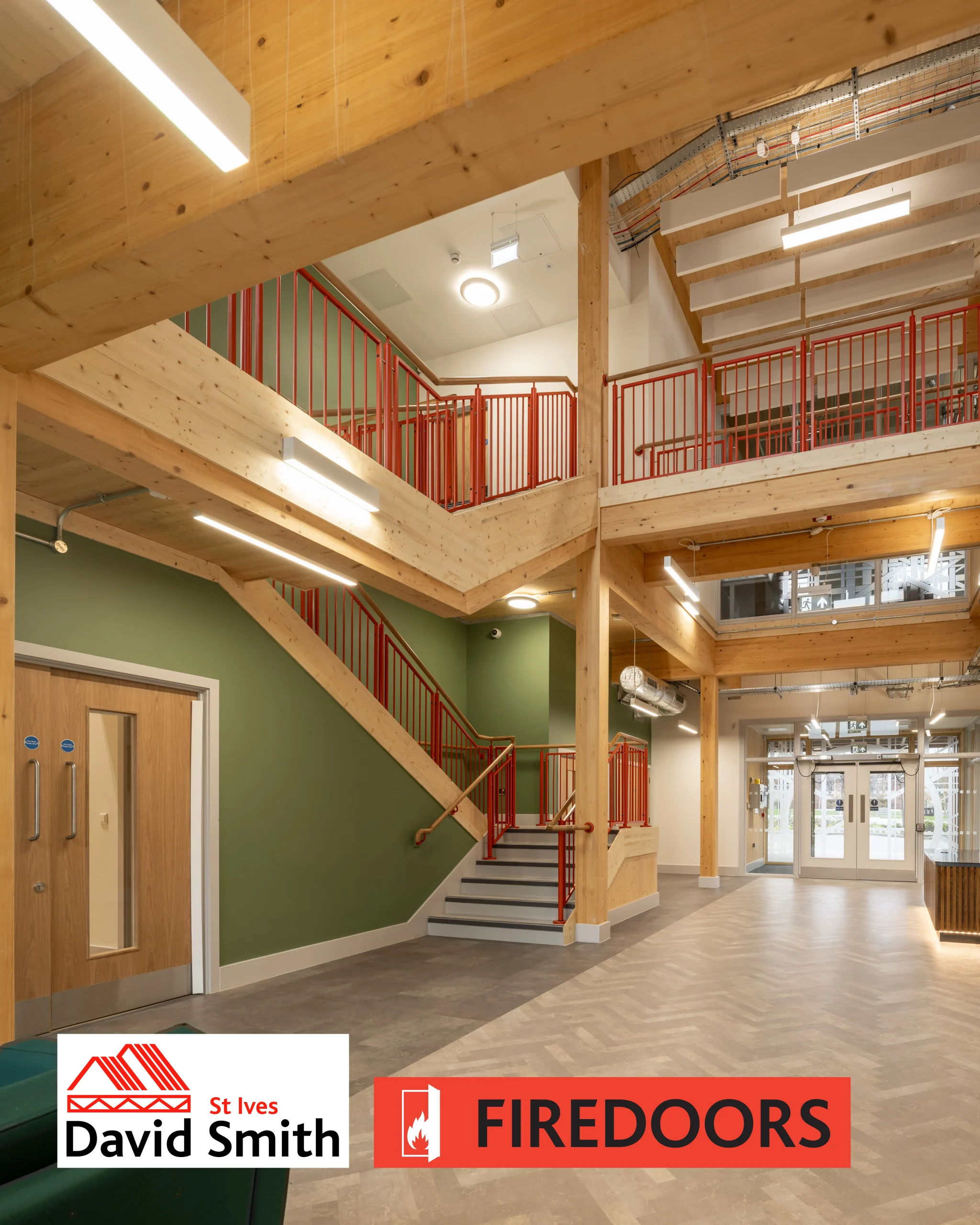 Northstowe Unity Centre-13 Light airy room with wooden features and red banisters